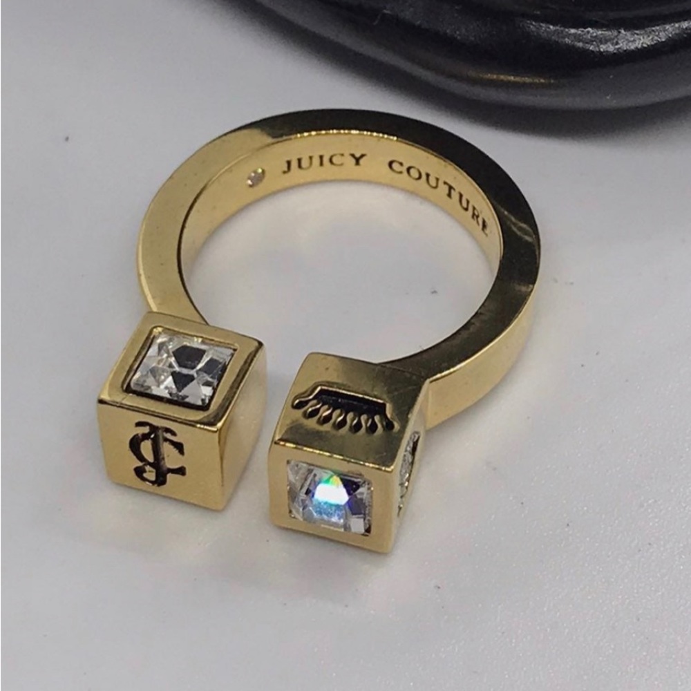 NWT Juicy Couture Gold Tone Cube Ring Size 7 & Earring Studs Set of 2 - Picture 7 of 13